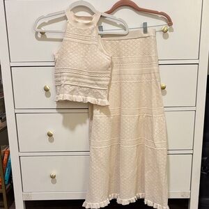 Air Space Halter Top & Maxi Skirt Knit Set in S - Cream White